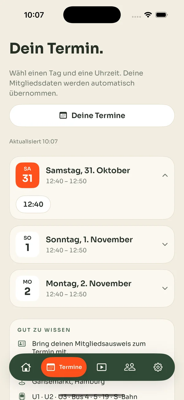 Dein Termin. Direkt in der App.